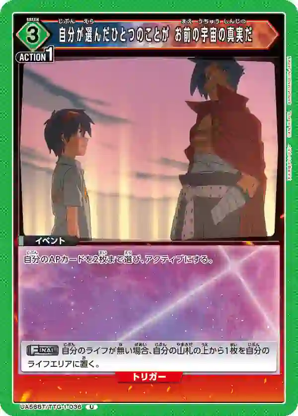 UA56BT_TTG-1-036 UA56BT/TTG-1-036 U 你自己所選擇的一件事,就是你宇宙的真實